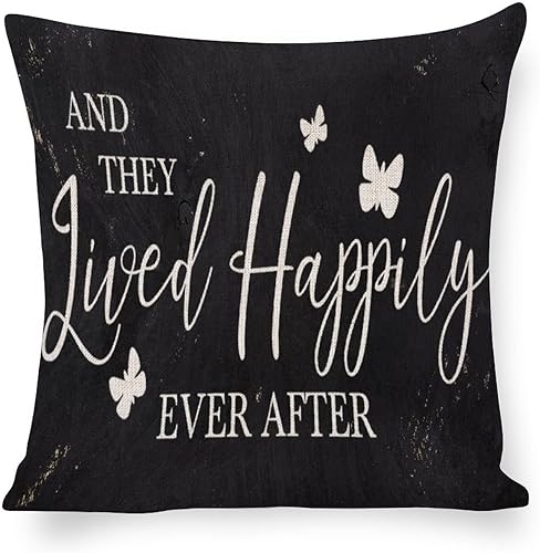 and They Lived Happily Ever After Pillow Covers Square Linen Throw Pillow Covers Indoor and Outdoor Decorative Pillowcase for Sofa,Bed,Couch,Car