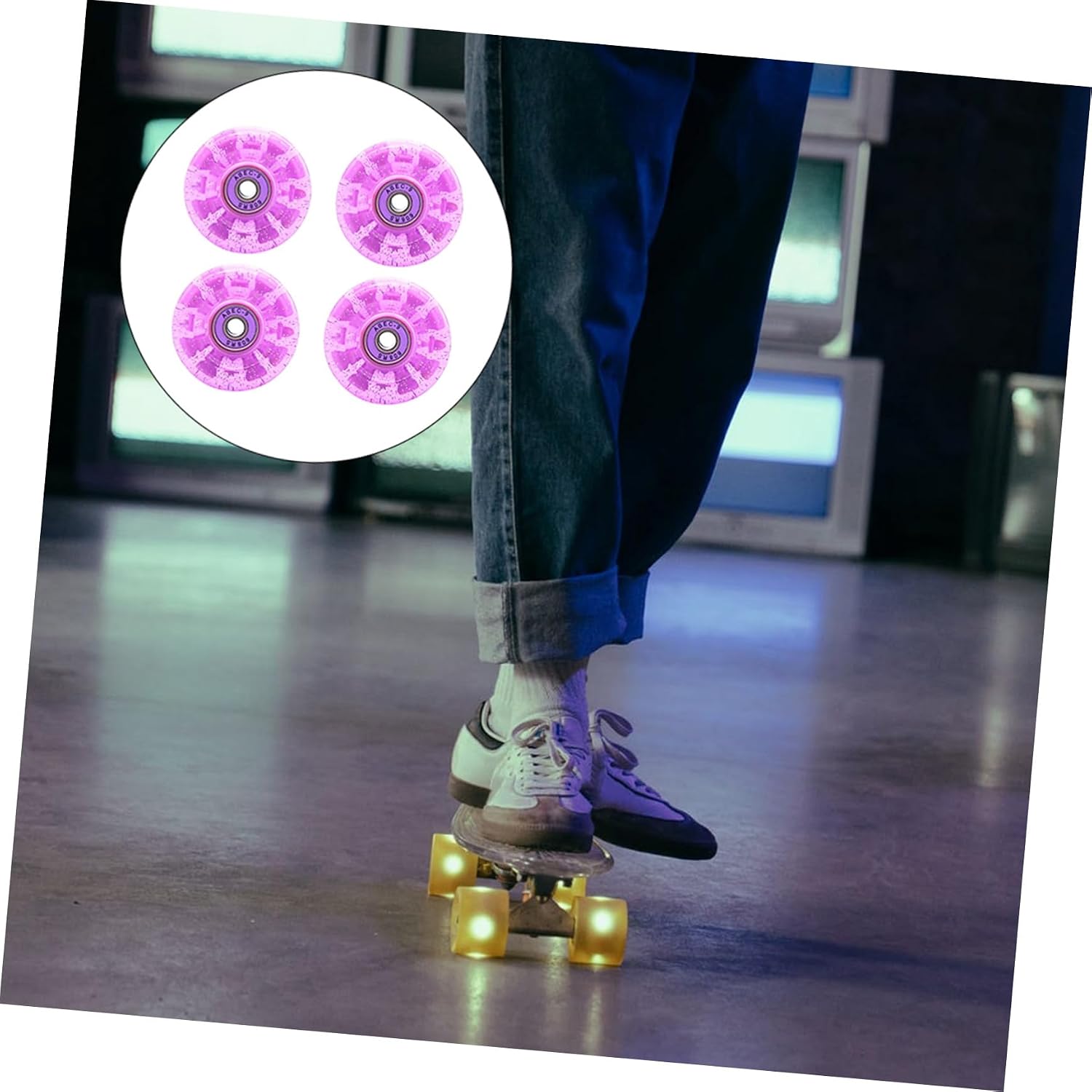 TOYANDONA 4pcs Roller Skate Wheels Glowing Colorful Pu Outdoor Replacement Wheels for Quad Skates, Ice Skating Accessories Set for Recreational Skaters