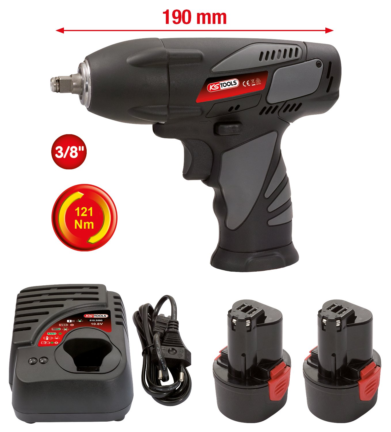 KS Tools 515.3516 3/8" akumulatorowa wkrętarka udarowa121 Nm,wraz z dodatkowym akumulatorem