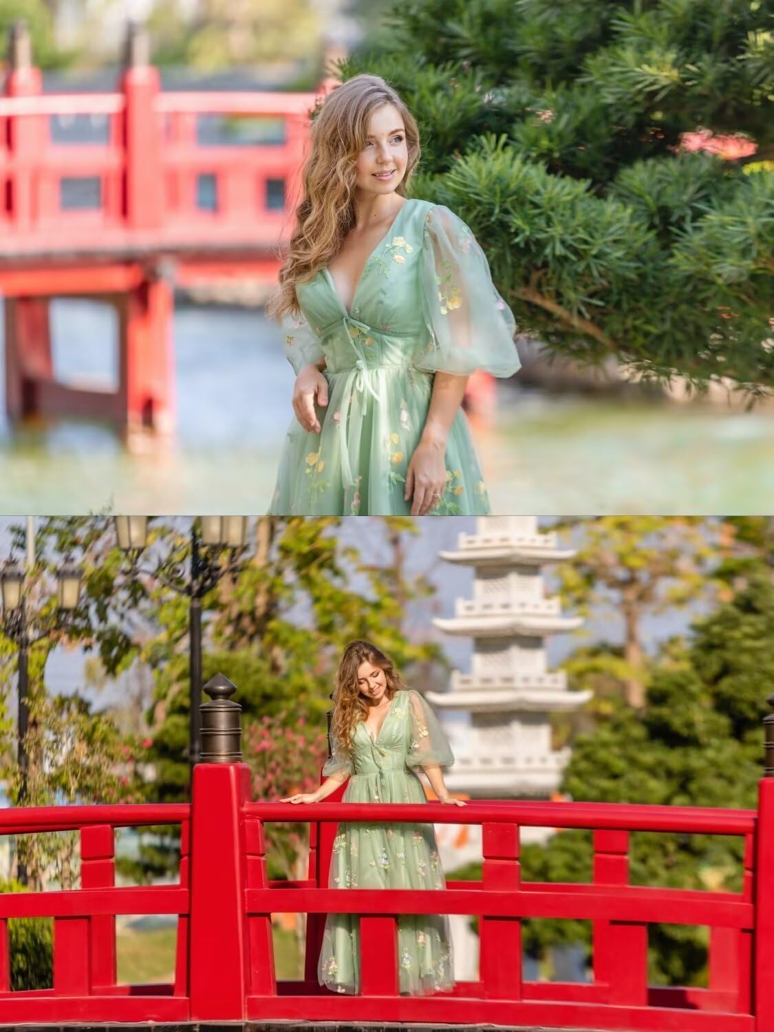 Flower Embroidery Tea Length Tulle Prom Dresses for Women Puffy Sleeve Formal Evening Party Gowns