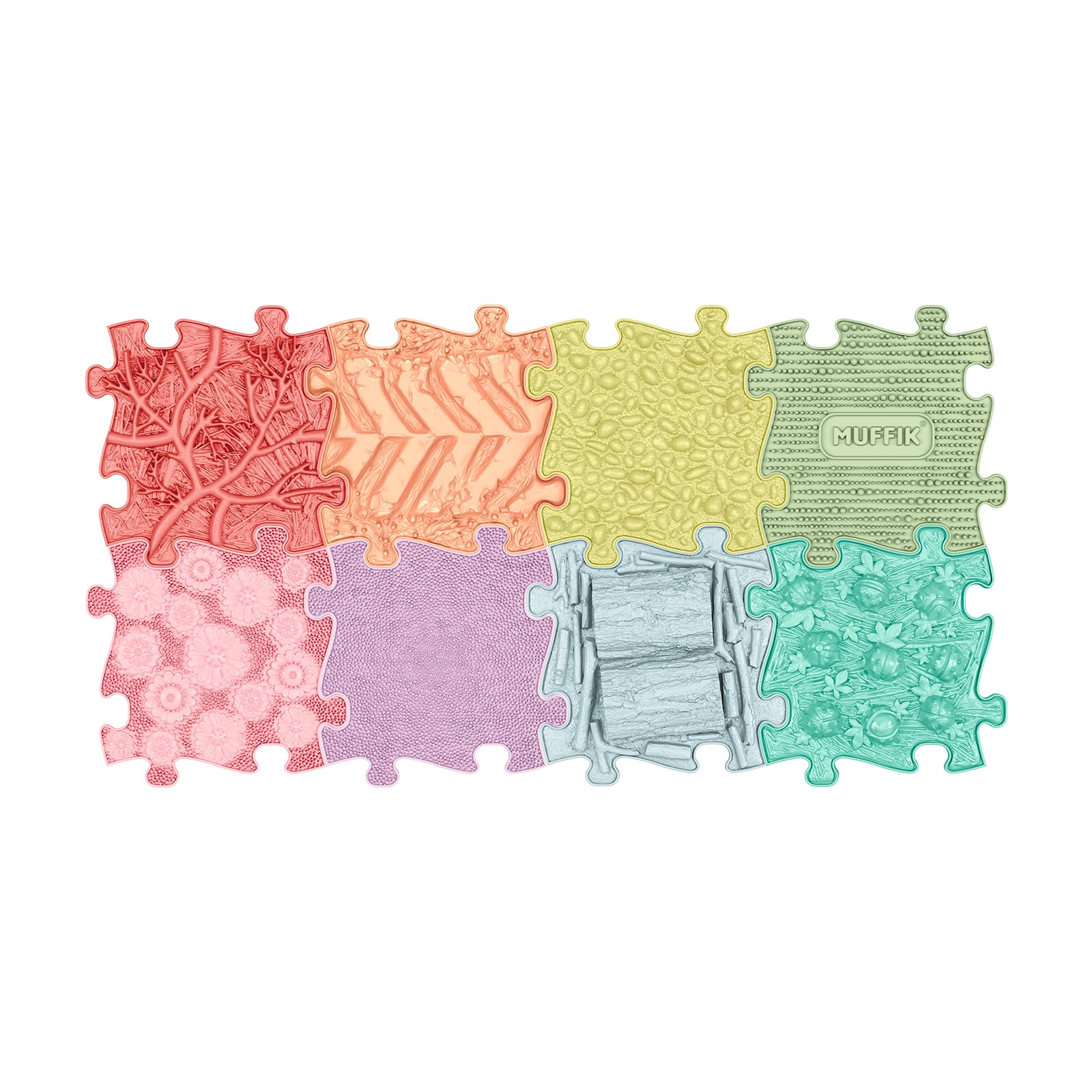 MUFFIK Orthopedic Sensory Mats Set – Balance & Coordination Training Tiles – Foot Massage & Arch Support – Soft & Firm Textures – Rainbow Pastel Set 205 x 29,8 cm