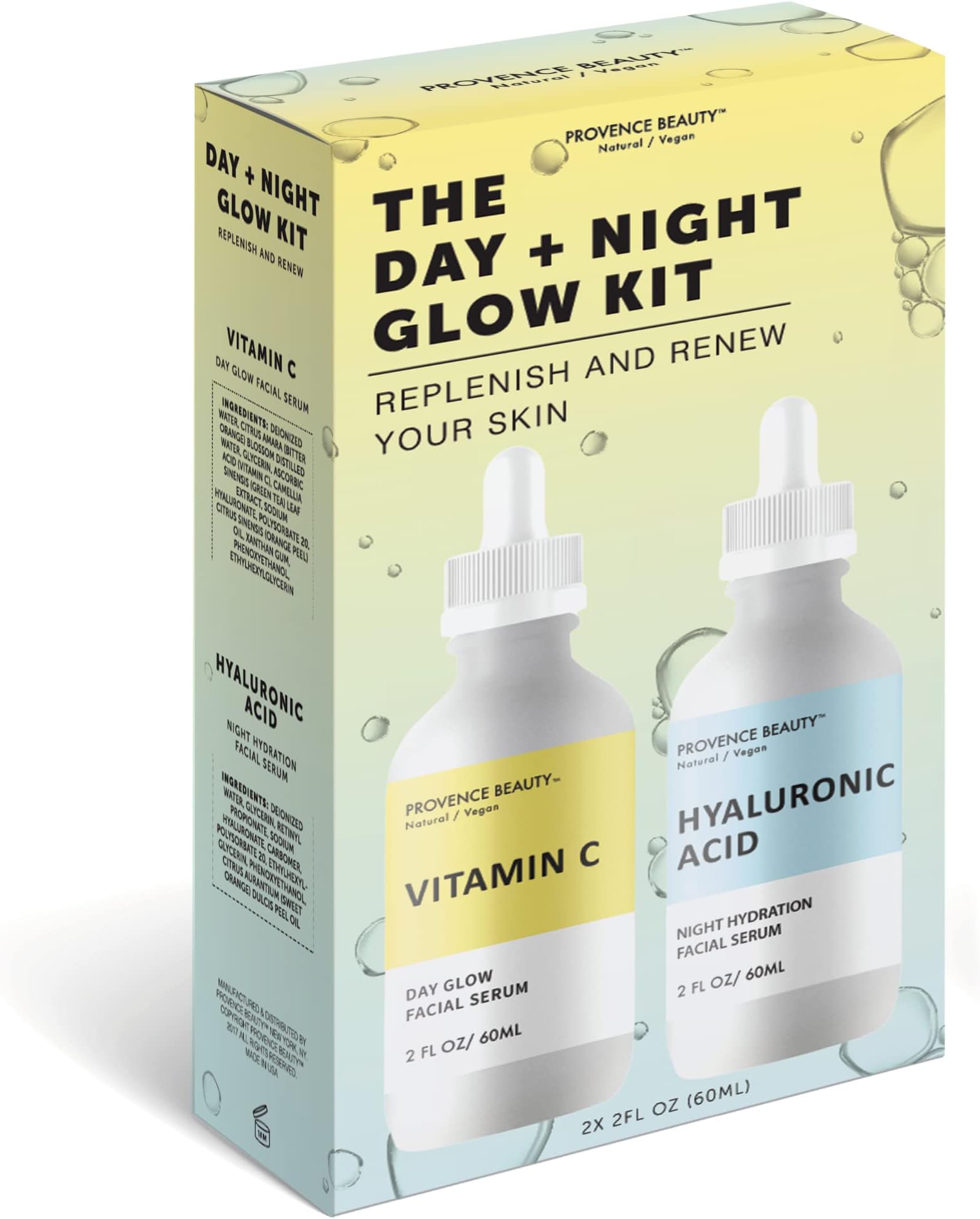 Provence Beauty Vitamin C & Hyaluronic Acid Facial Serum | 2pcs Anti Aging Brightening Serum | Advanced Glow Boosting, Wrinkle Cleansing Skincare | Cruelty-Free Face Serum For All Skin Types