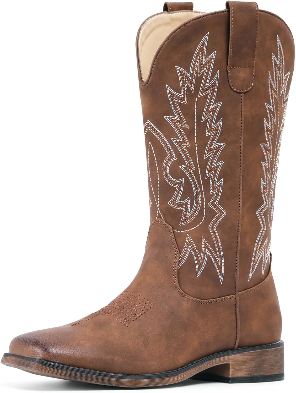 IUV Cowboy Boots For Women Square Toe Wide Western Boots Mid Calf Cowgirl Boots Pull On Embroidered Brown Cowboy Boots - Image 7