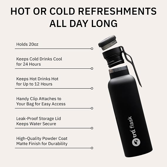 trtl Travel Water Bottle Flask- Insulated Water Bottle That Keeps Drinks Cool for Up to 24 Hours - Secure, Leak-Proof Lid
