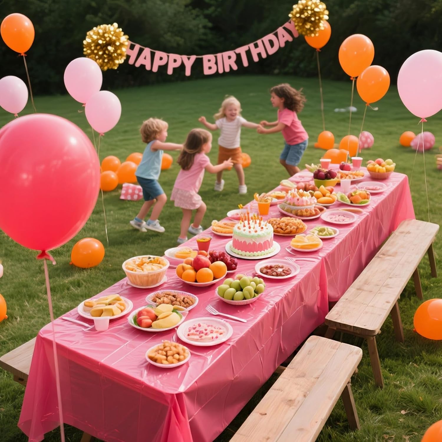12 Pack Pink and Orange Plastic Tablecloth, 54 X 108 Inch Disposable Rectangle Table Cover for Birthday, Bride Wedding, Picnic Outdoor Events