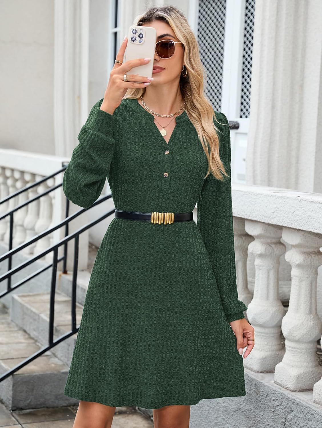 ZAFUL Womens Long Sleeve Fall Dresses with Pockets V Neck Button Casual Bodydoll Knit Sweater Dress 2025 - Image 5