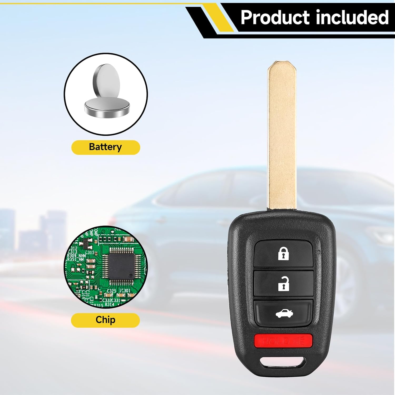Key Fob Keyless Entry Replacement Fits for Honda Civic 2014-2015 Honda Accord 2013-2015 Car Remote Control 433 Mhz MLBHLIK6-1T 35118-T2A-A20
