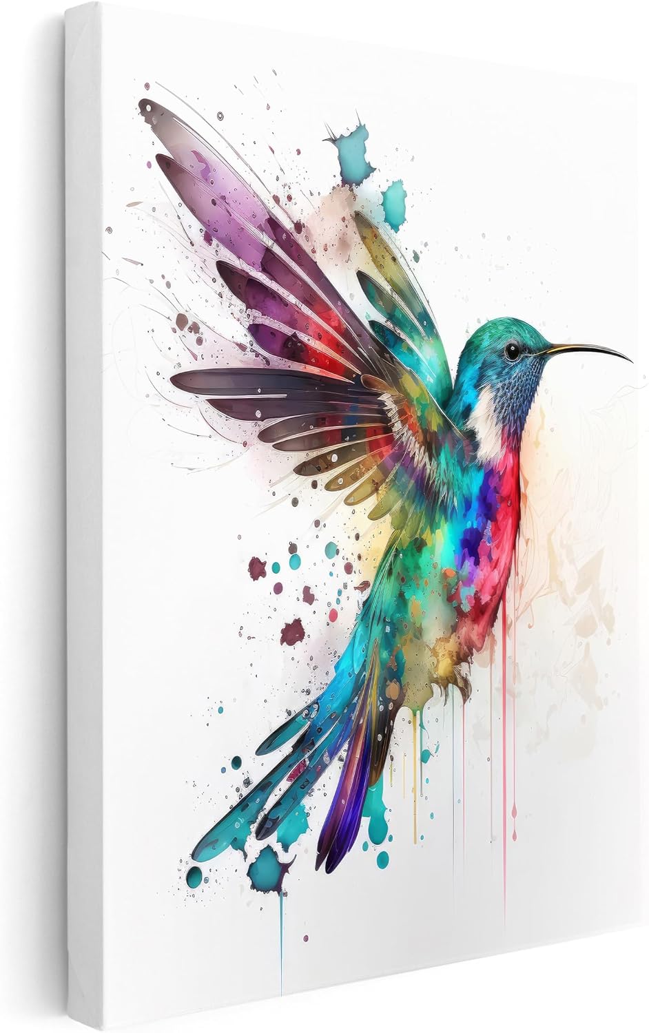 Monem Art Hummingbird Canvas - Neon Hummingbird Print - Watercolor Art - Colorful Gift for Him, Her, Bird Watcher, Animal Lover - Vibrant Decor for Living Room, Bedroom - Available in 8x10" to 30x40"