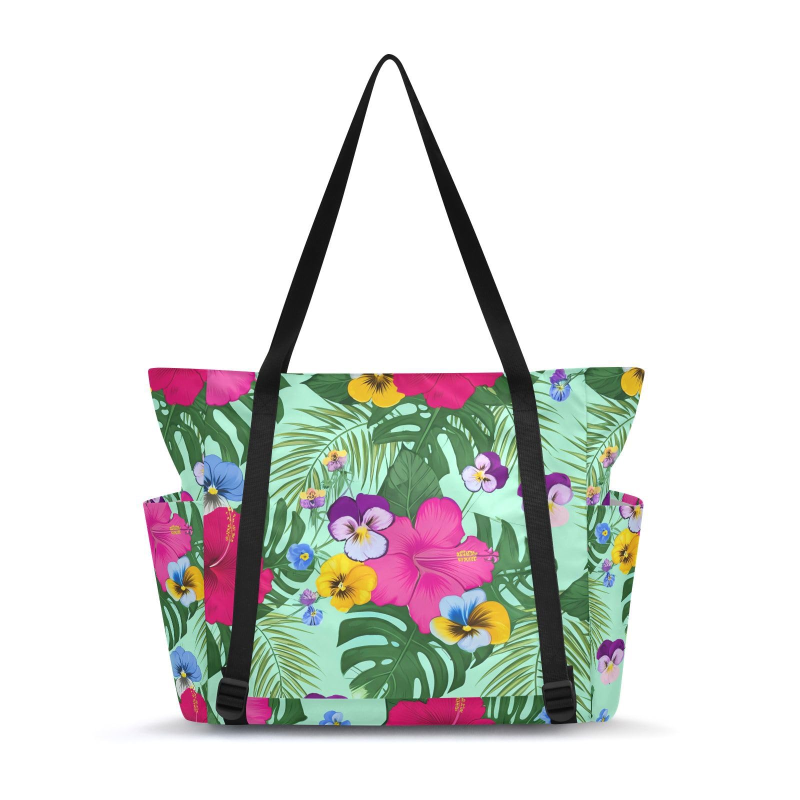 Lxqimora Hibiscus Pansies Lightgreen Yoga Mat Bag for Women Water-Resistant Gym Bag with Yoga Mat Holder Tote Bag for Office Gym Travel Yoga