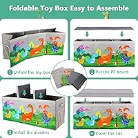 Vista 8 de Caja de juguetes extragrande con tapas, organizador plegable de almacenamiento de juguetes para niños, caja de juguetes de dinosaurio para niños