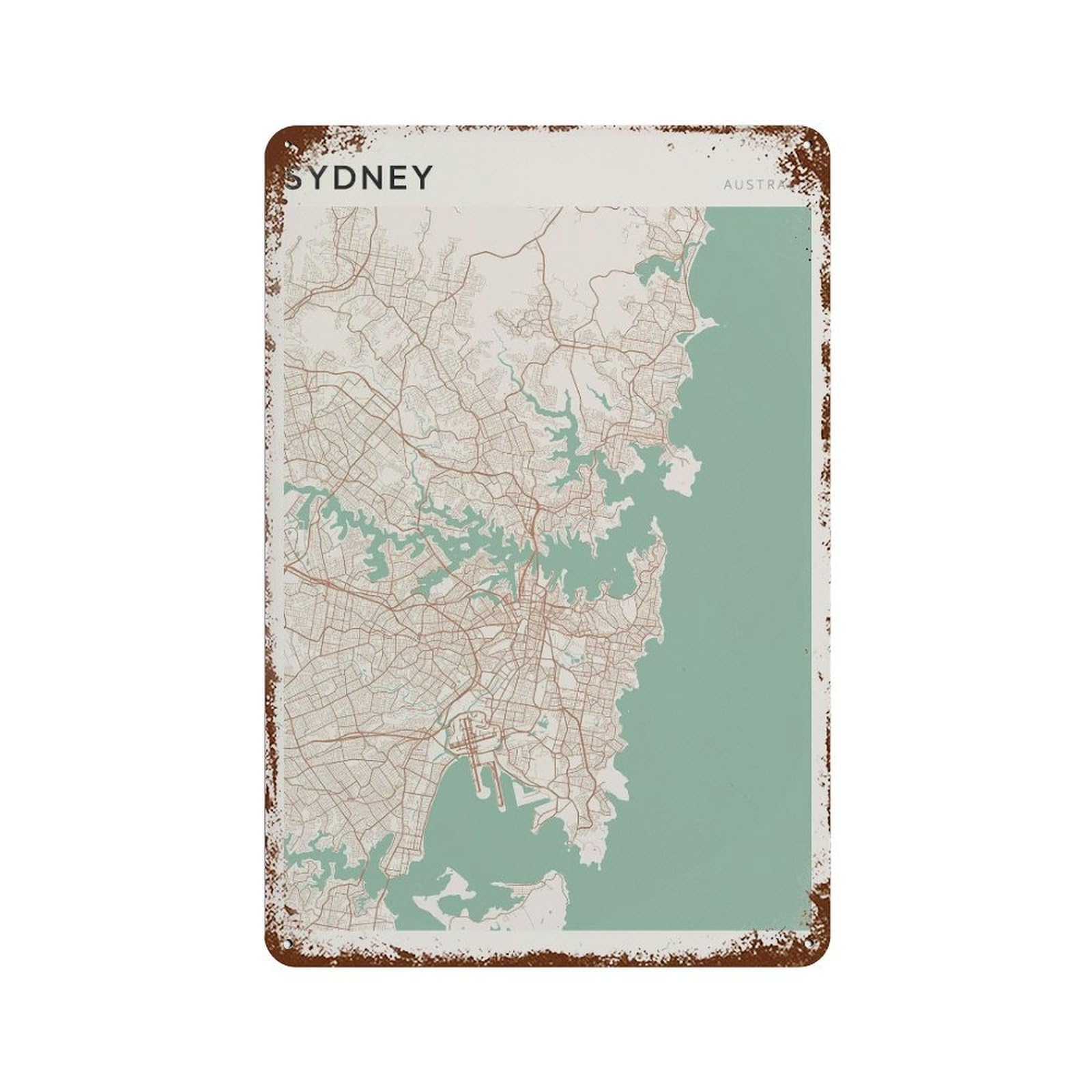 xiaoxiaoshen Sydney Map City of Travel Australia New South Wales Wall Decor Art Metal Tin Poster Modern Home Decor Art Home Bar Shop Decorations Vintage Sign 30x20cm