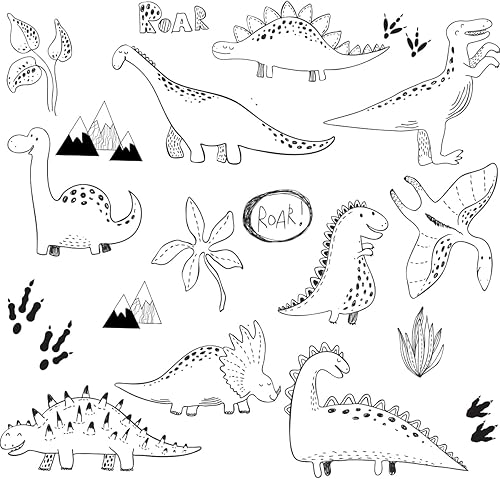 Miniatura 7 de Calcomanías de pared de dinosaurio, 36 unidades, color negro, vinilo, estilo moderno, contemporáneo, despegar y pegar, reutilizables, calcomanías de