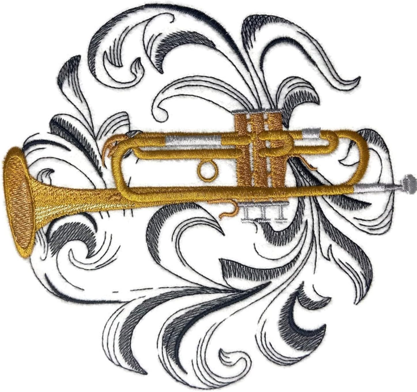 Musical Instruments [ Trumpet with Baroque Background ][Custom and Unique] Embroidered Iron on/Sew Patch [7.15"(w) x 6.87"(h)] [Made in USA]…