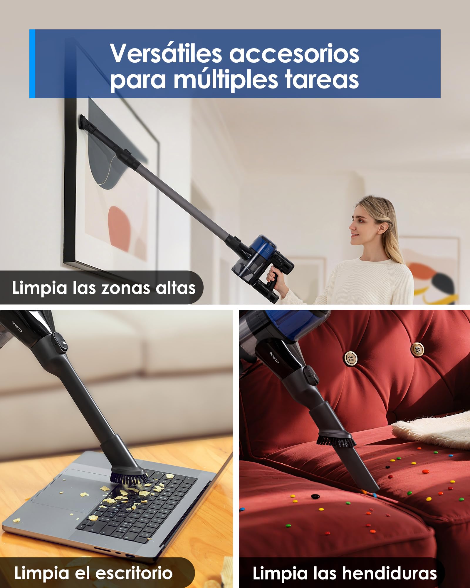 Tineco Pure One S30 Aspiradora Sin Cable, Potente succión, Luz LED | 150 AW, Mayor autonomía hasta 65 min, Sistema de filtración de 6 etapas, Tecnología PureCyclone, ZeroTangle