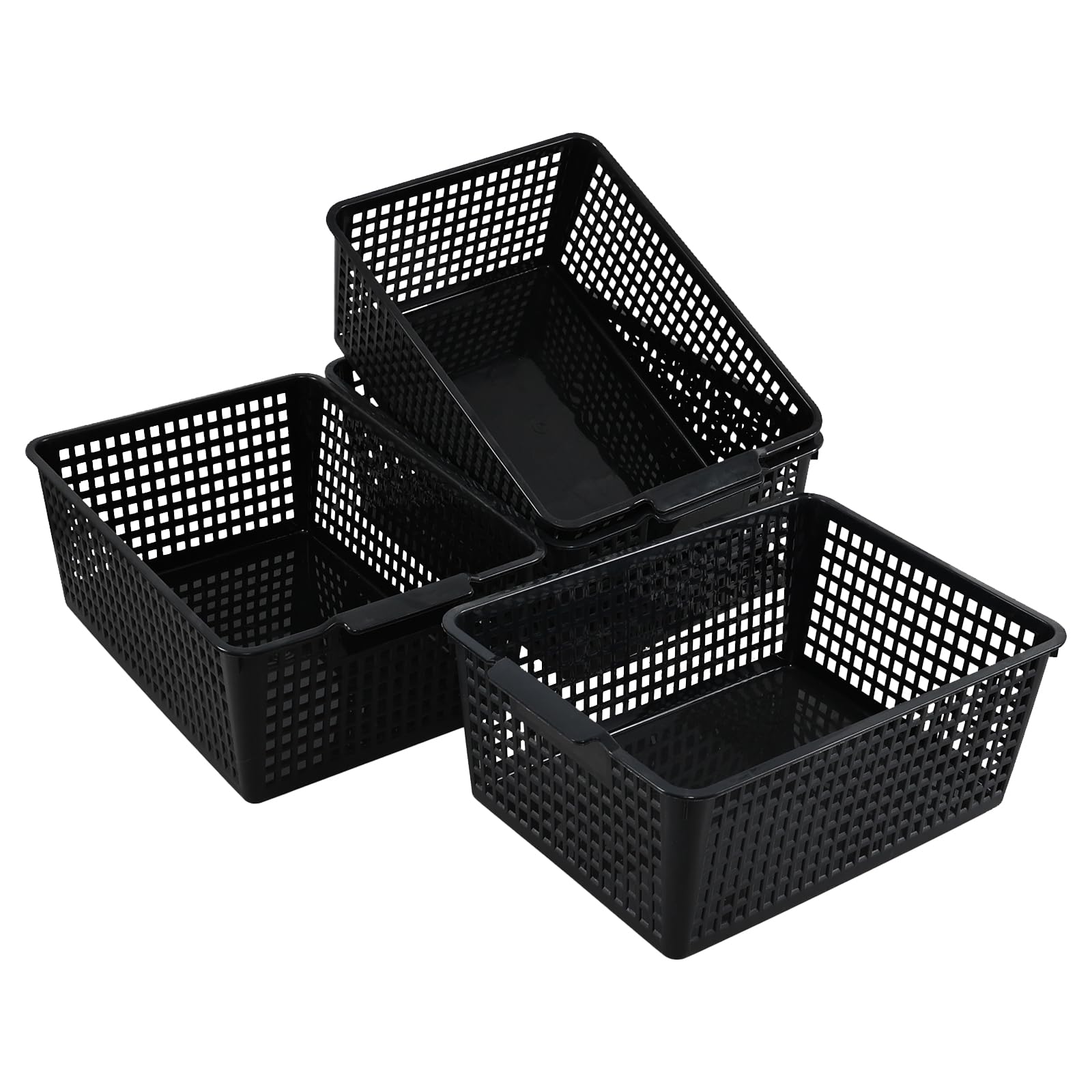 Cestas organizadoras de plástico rectangulares para estanterías de cocina pack de 4 negras