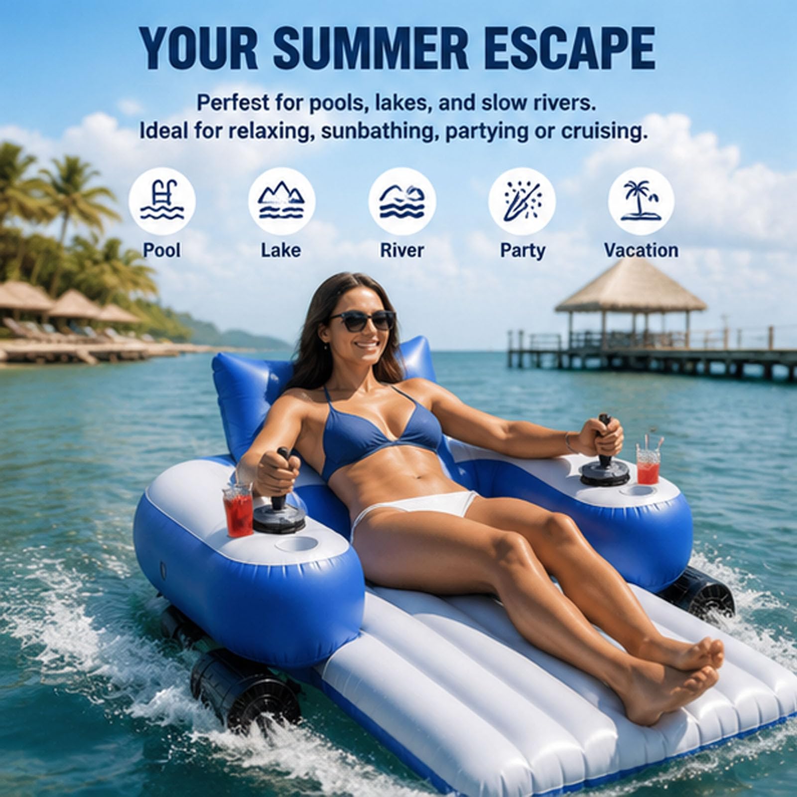Flotador de Piscina motorizado para Adultos - Motores Dobles Recargables