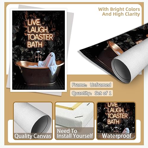 Miniatura 3 de Arte de pared vintage de Halloween para baño, tostadora de risa viva, póster de fantasma, retro, oscuro, academia, gótico, espeluznante, lindo