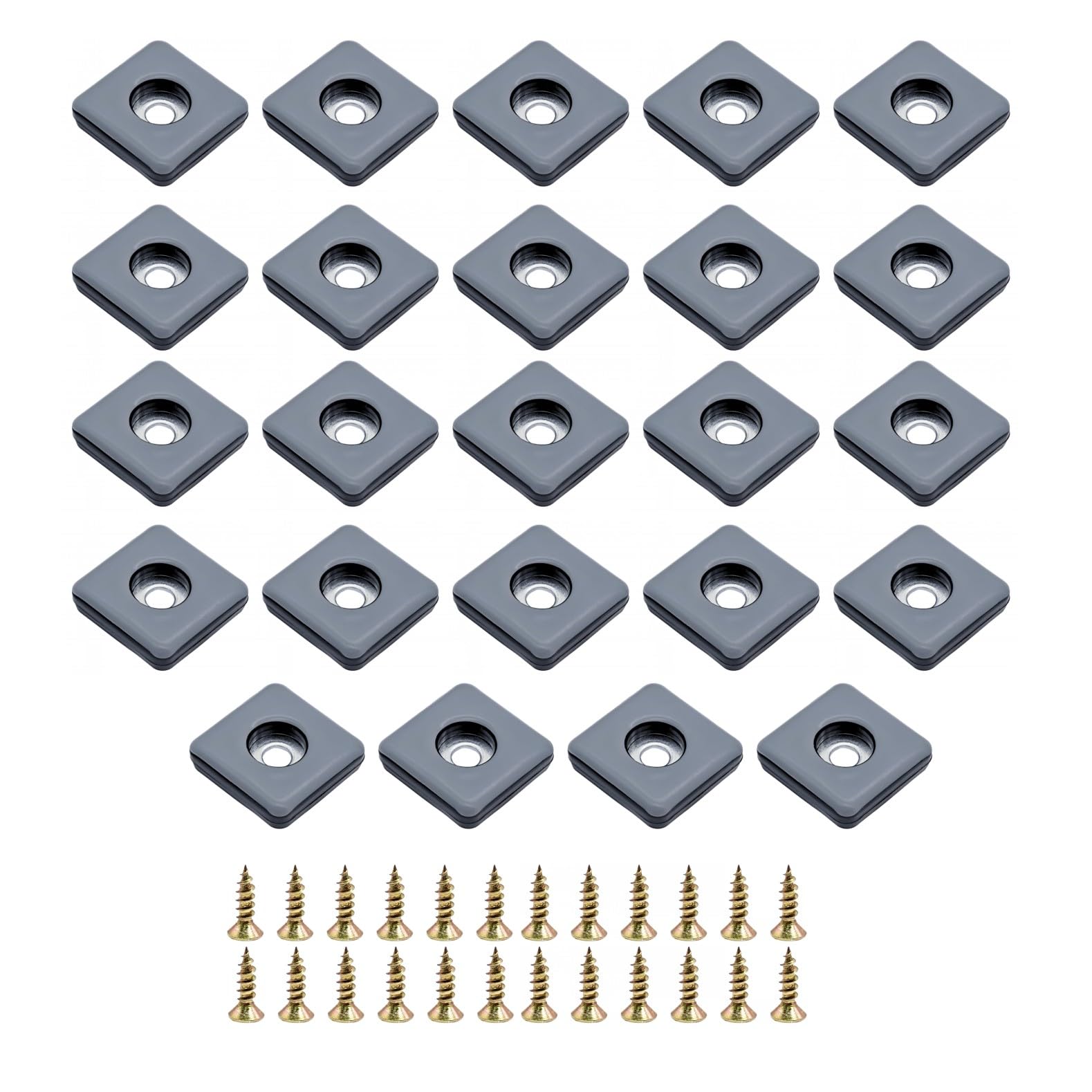 JZK 24x Square Teflon Furniture Sliders 25mm, Screw-On PTFE Chair Gliders Floor Protectors for Hardwood, Laminate, Tile, Carpet, Plastic Furniture Feet Moving Pads with Screws