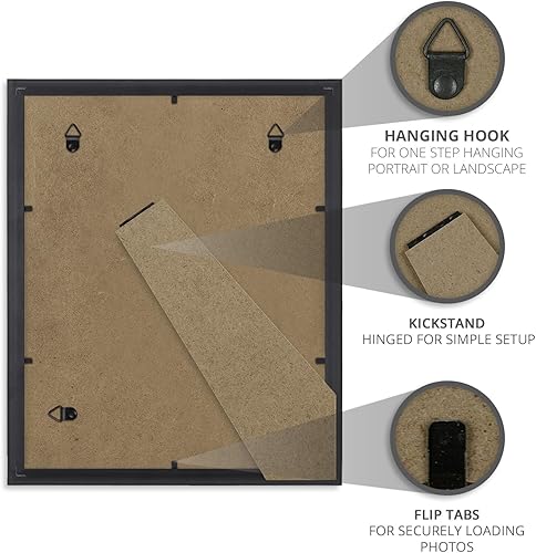 Miniatura 5 de Icona Bay Impresia Collection - Marco de fotos negro de 8 x 10 pulgadas, diseño moderno y simple, soporte de mesa y ganchos para colgar en la pared