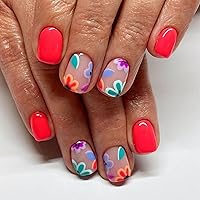 Vista 10 de Uñas postizas cuadradas - Uñas acrílicas cortas y bonitas en blanco con diseños de flores moradas - Uñas adhesivas reutilizables para mujeres y niñas