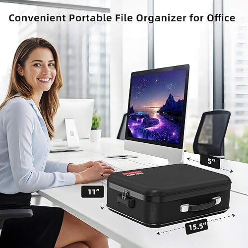 Miniatura 6 de Caja de documentos ignífuga  Carcasa rígida de 8 capas a prueba de fuego para documentos del hogar, organizador de archivos resistente al agua para