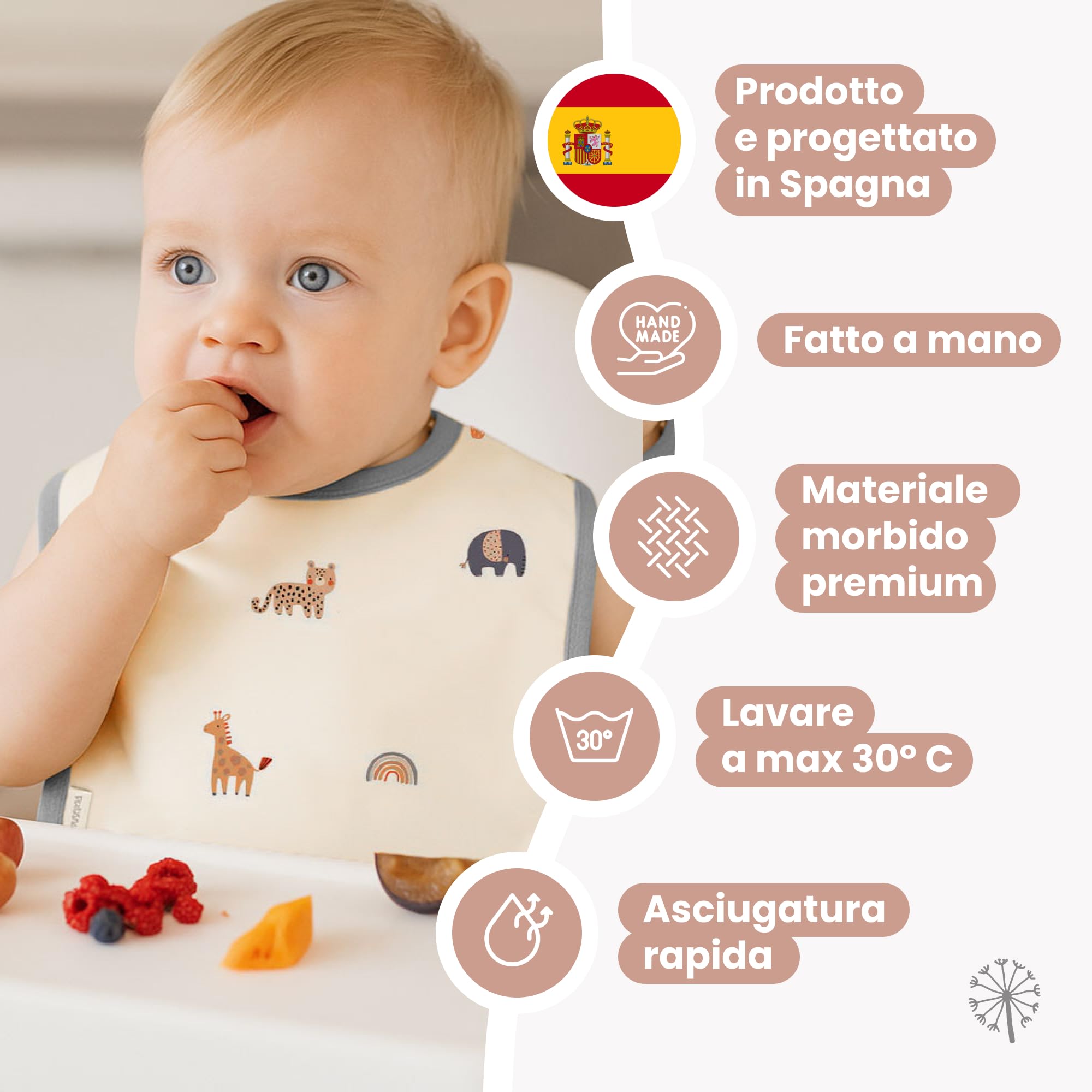 Set di 2 Bavaglini Neonato Impermeabili MIMUSELINA | Bavaglino Pappa Svezzamento Comodo | Prodotto in Spagna