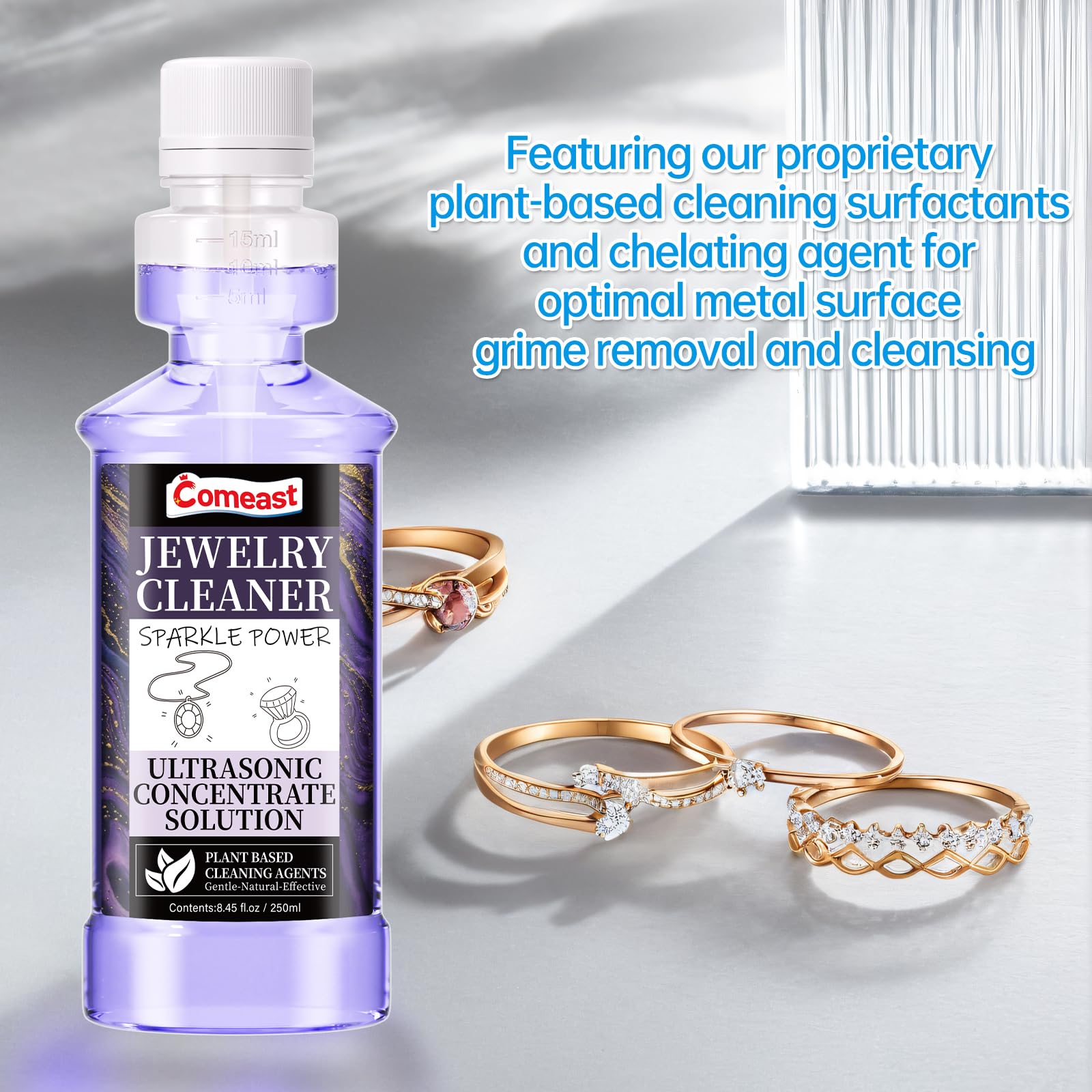 Solución limpiadora ultrasónica concentrada, solución limpiadora ultrasónica de joyas, potencia profesional para todas las máquinas ultrasónicas, lentes a base de plantas, gemas y joyas, líquido total