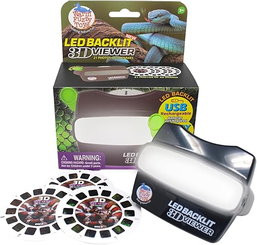 Miniatura 10 de WARM FUZZY Toys - Visor 3D retroiluminado LED (selva tropical) - Nuevo visor recargable USB-C 2025 para niños y adultos incluye 3 carretes con 21