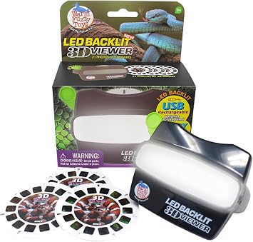 WARM FUZZY Toys LED Backlit 3D Viewer Snake New 2025 USB-C Rechargeable Slide Viewer for Kids & Adults Includes 3 Reels with 21 HD 3D Images Patent-Pending Retro Toy, No Light Source Needed