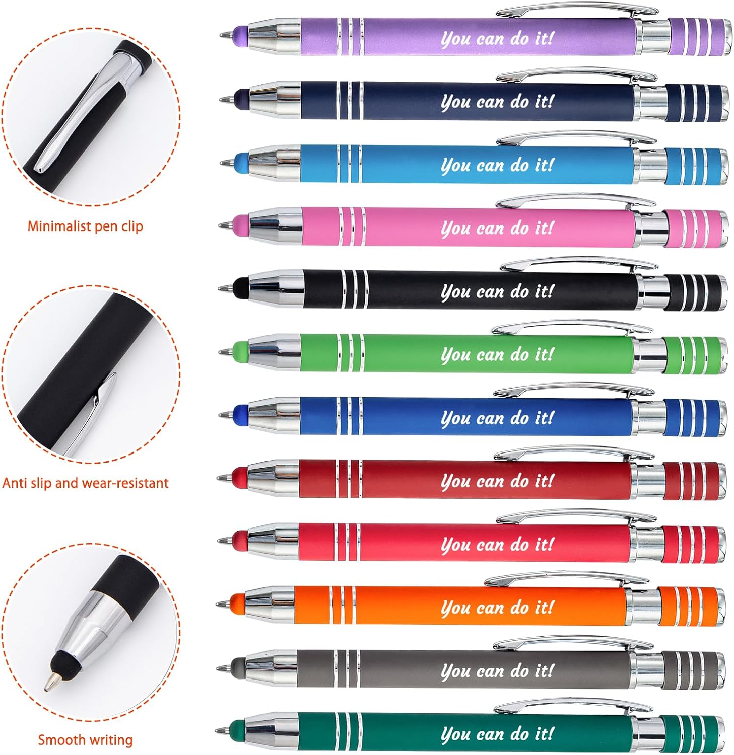 Personalized Dark Blue Ballpoint Pen with Stylus - Black Ink Custom Metal Engraved Name Pen - with Message, Custom Ballpoint Pens for Business Office School Teacher Student - 24PC