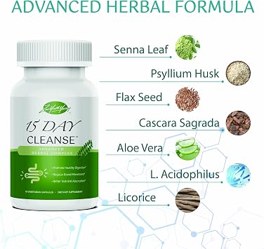 zyy 15 Days Cleans, Advanced Gut and Colon Support, 15 Day Gut Cleanse Detox for Women & Men with Senna, Cascara Sagrada & Psyllium Husk, Non-GMO, 15 Vegetarian Capsules
