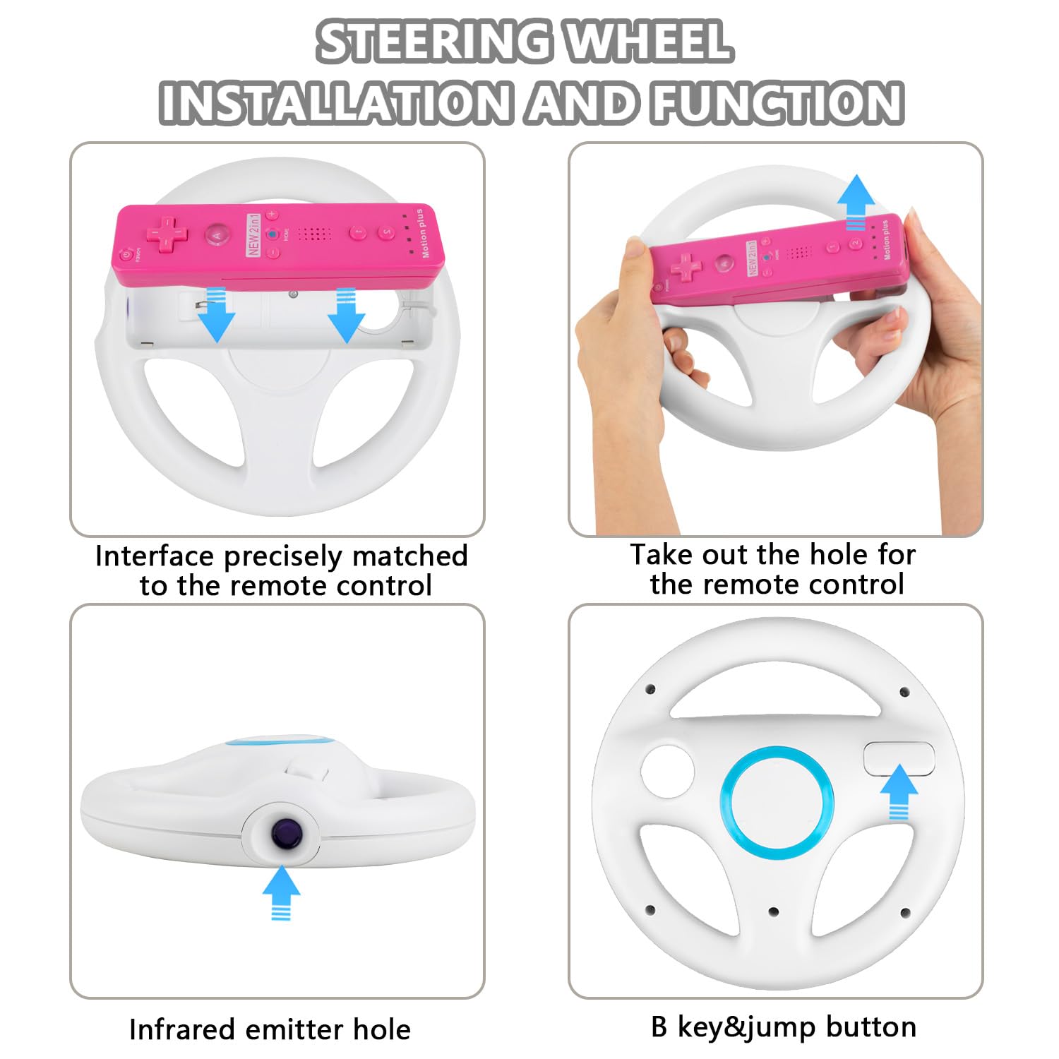 LongLongJin 2 Racing wii Steering Wheels And 2 wii Zapper Gun Controller Premium Wii Accessories, Compatible With Nintendo Wii U Remote and Nunchuck Games(White) - Image 2