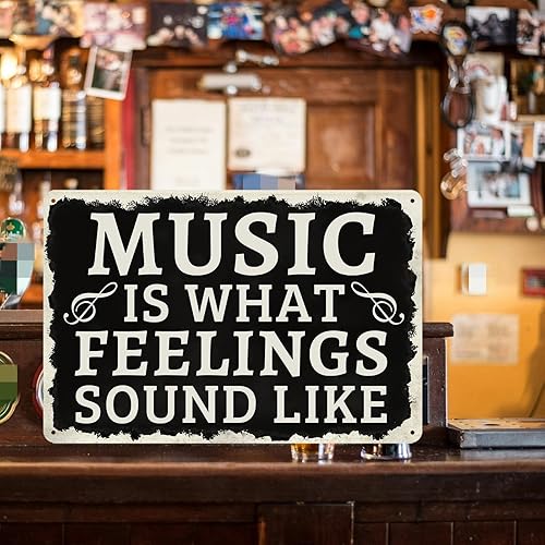 Miniatura 2 de Cenacle Music Is What Feelings Sound Like - Letrero de hojalata de 8 x 12 pulgadas, rectangular, Art Deco, montaje en pared, color negro, decoración