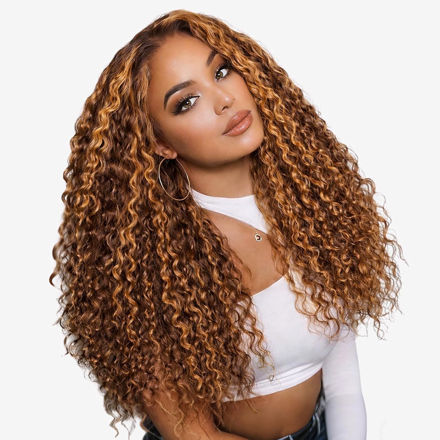 Beluck Pull Go Full 13x6 Deep Wave 4/27 Highlight Ombre Lace Front Wig Human Hair 210 Density Glueless Pre Plucked Pre Cut Drawstring Wig 18 Inch