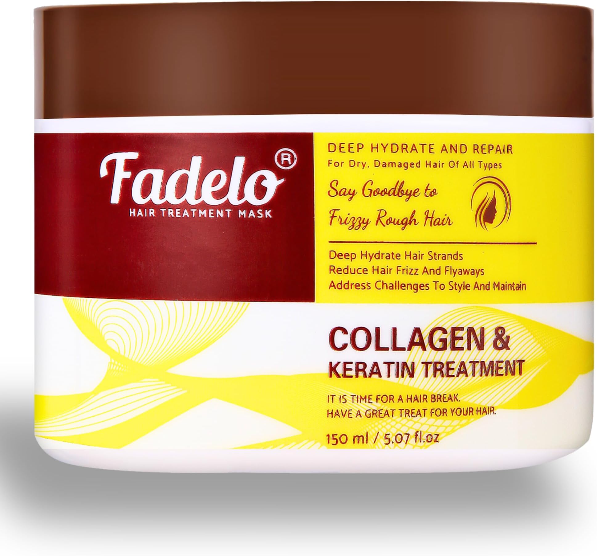 Collagen+Keratin Hair Mask - Deep Repair for Damaged Hair with Argan Oil and Vitamin E - Hydrating Treatment for Dryness and Damage-150 ml, Yellow 5.07 Fl Oz, Floral (5.07 Fl Oz (Pack of 1), Fresh)