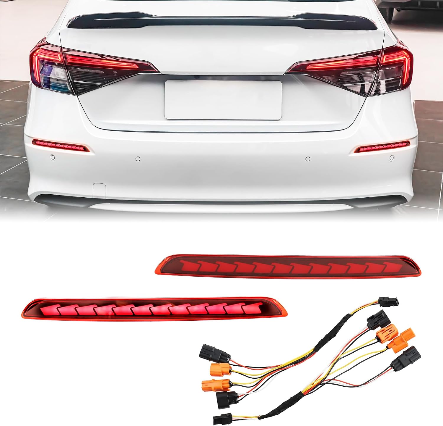 LED Rear Bumper Reflector Compatible with Honda Civic 11th Gen 2022-2026, Fog Lights Turn Signal Lights Brake Lights Tail Lights - Plug and Play