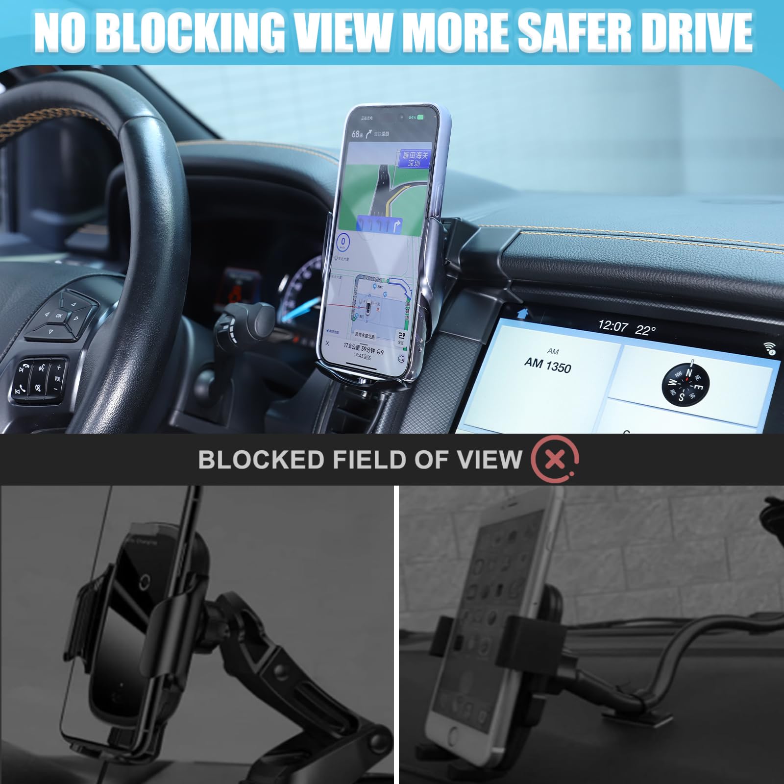 METYOUCAR Soporte de teléfono de coche para Ford Ranger 2015-2021, rejilla de ventilación central, soporte fijo giratorio de 360 grados para teléfono móvil para coche, apto para iPhone, Android y