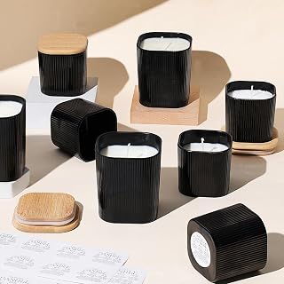 Matte Black Candle Jars for Making Candles - 12 Pcs of 12oz & 6oz Empty Candle Jars with Bamboo Lids and Sticky Labels - Candle Making Supplies for DIY Gifts