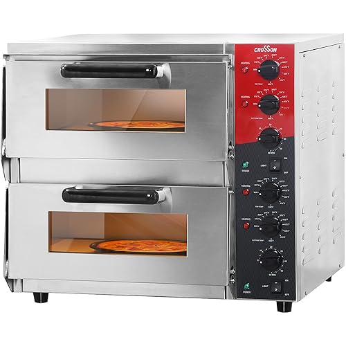 CROSSON ETL listed Commercial Double Deck 16 inch Countertop Electric Pizza Oven with pizza stone, Multipurpose Indoor Pizza oven for Restaurant use,120V/3200W