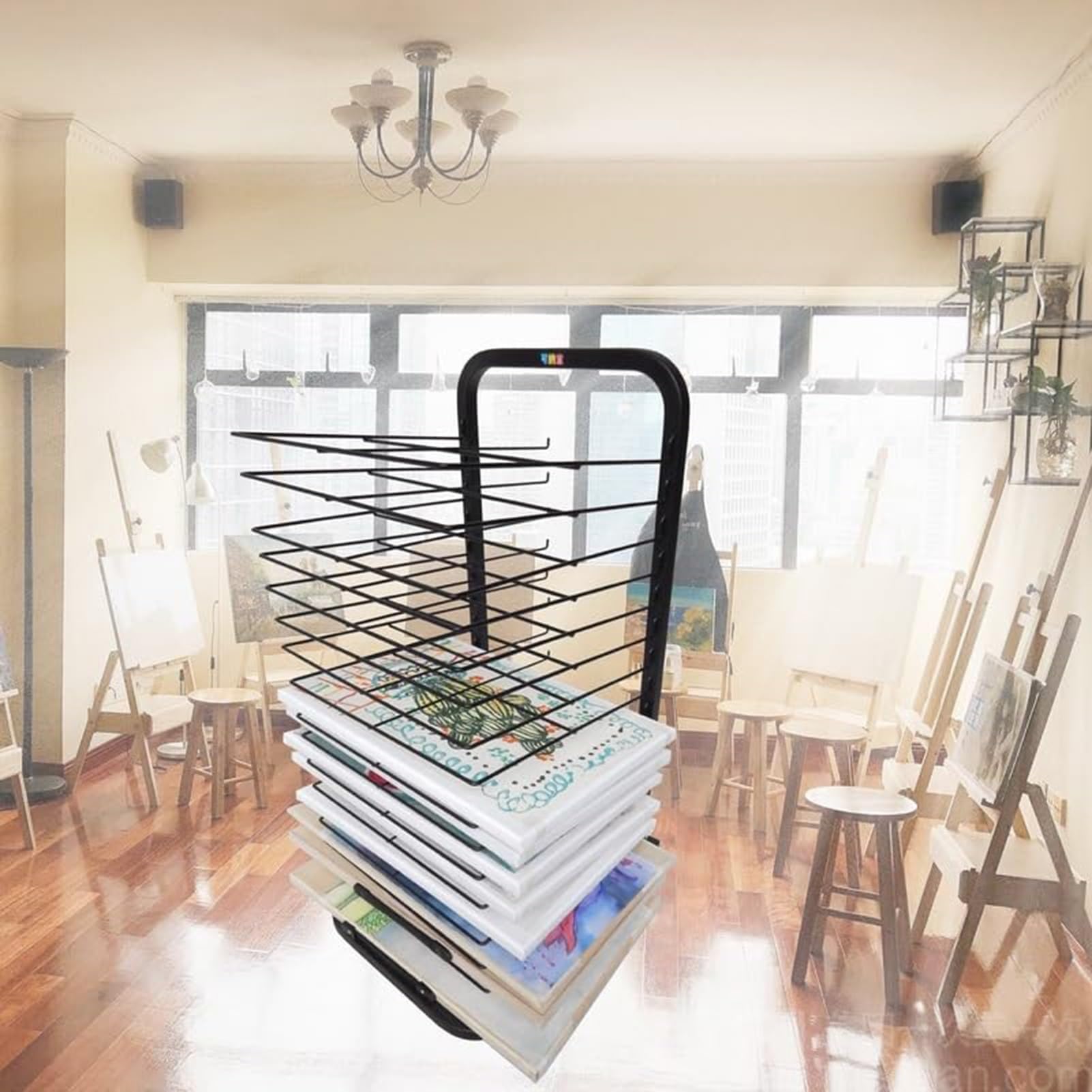 THEGA Art Drying Rack - Keep Artwork Protected While Drying, Sturdy Metal Art Rack, Steel Drying Painting Racks, Sturdy Paint Drying Rack With Lockable Wheels, Space Saving Rack Drying Rack