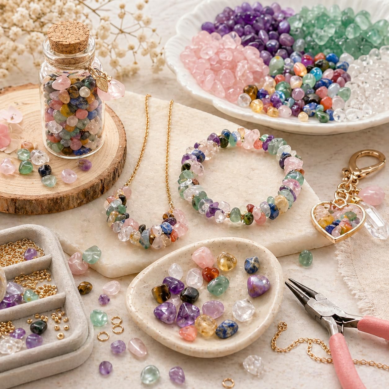 5‑7mm Crystal Gravel 1 lb in Small Box | White Quartz, Rose Quartz, Green Fluorite, Rainbow Crystal, Cat’s Eye, Amethyst | Fish Tank, Planter, DIY, Meditation Decor (Cat’s Eye)