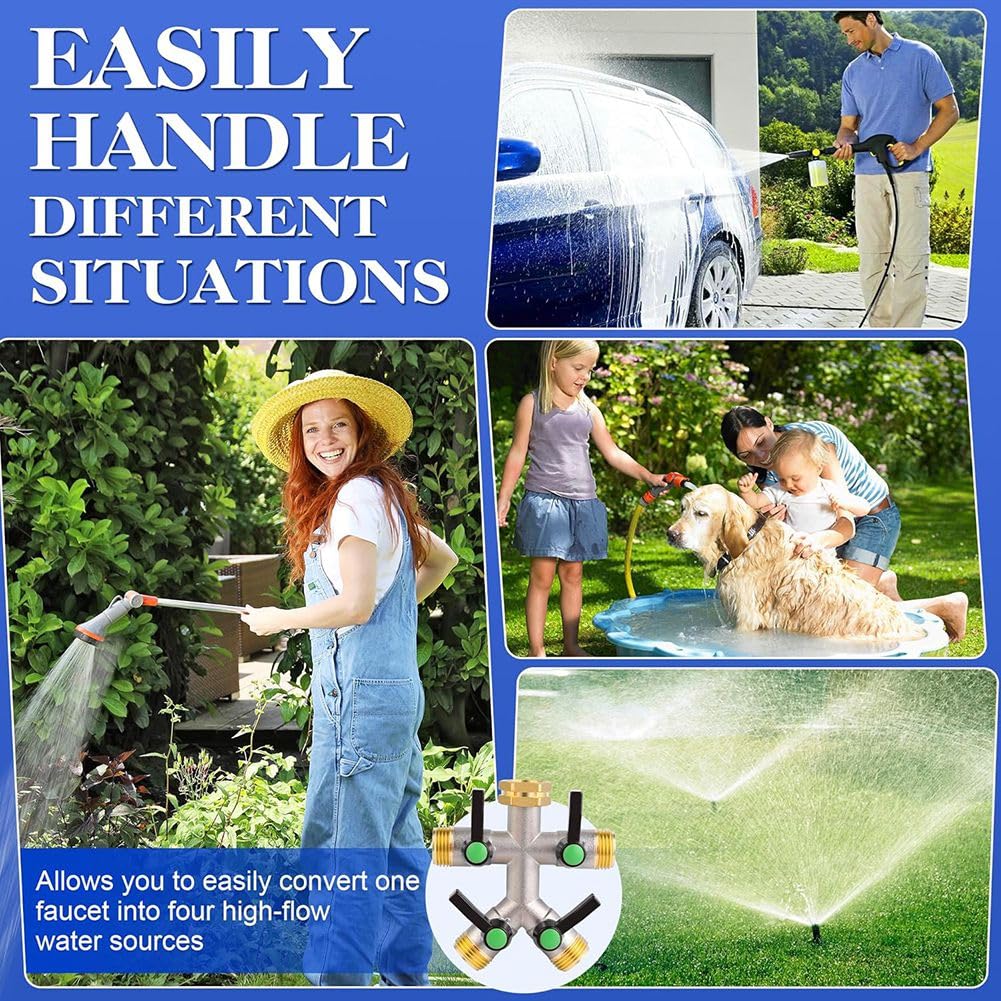 Distributore a 4 Vie per Tubi Flessibili, Sdoppiatore for Tubo da Giardino a 4 Vie in Rame 3/4 Pollici GHT Nero