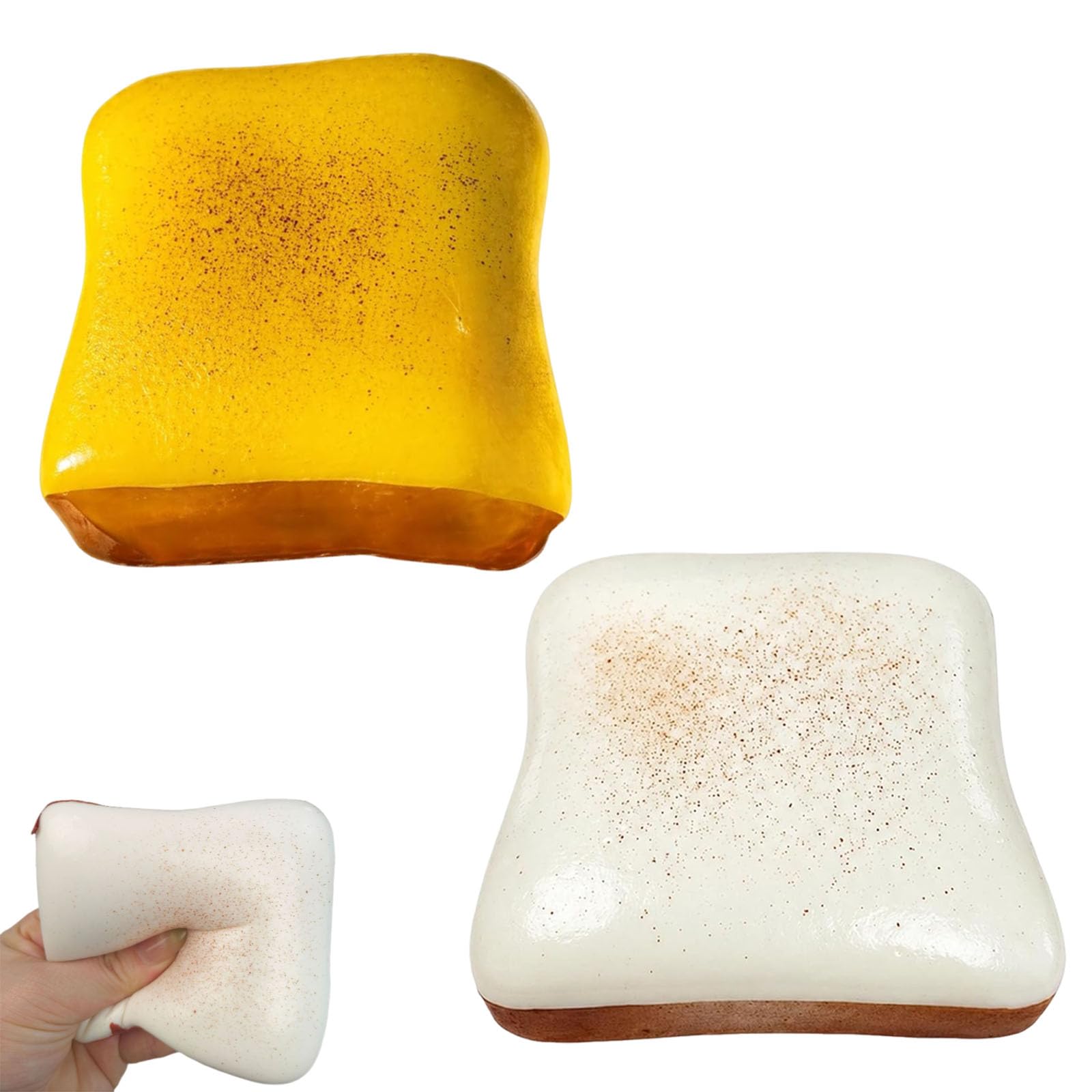 2 PCS Bread Squishy, Slow Rise Bread Squishy Toy Sensory Fidget Toys for Stress Relief ,Realistic Toast Shaped Squeezing Toy for Office Desk Decor (Yellow and White)