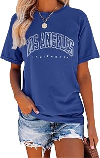 TAKEYAL Womens Graphic Tees Short Sleeve T Shirts | Loose Casual Tops for Teen Girls, Beach Vacation Shirts, Vintage Graphic T-shirts, Los Angeles California