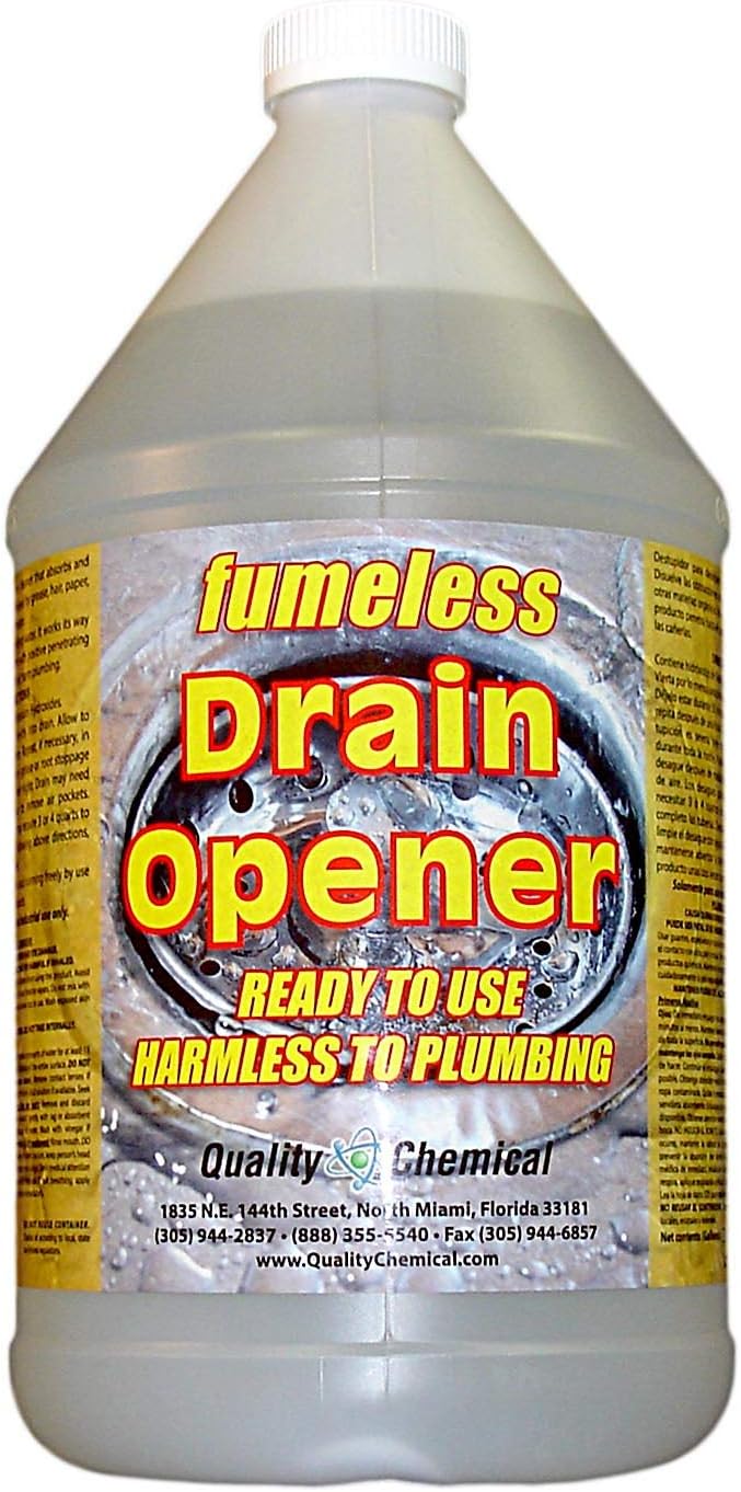 Quality Chemical Fumeless Drain Opener - Fast Acting Clog Remover and Declogger - Professional Strength - for Bathtub, Kitchen Sink, Drano, Hair Clog Remover - Drain Cleaner 128 oz (Pack of 1)