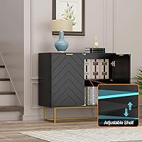 Vista 8 de Scurrty Aparador de Buffet, Juego de 2 Armarios de Buffet con Almacenamiento, Aparador de Almacenamiento con Estante Ajustable, Armario de Acento