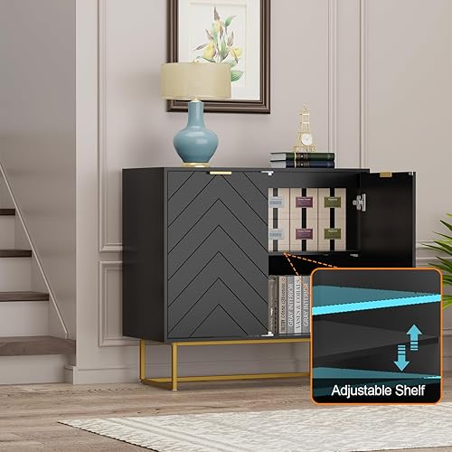 Miniatura 5 de Scurrty Aparador moderno de 31.5 pulgadas con almacenamiento, estante ajustable para sala de estar, cocina