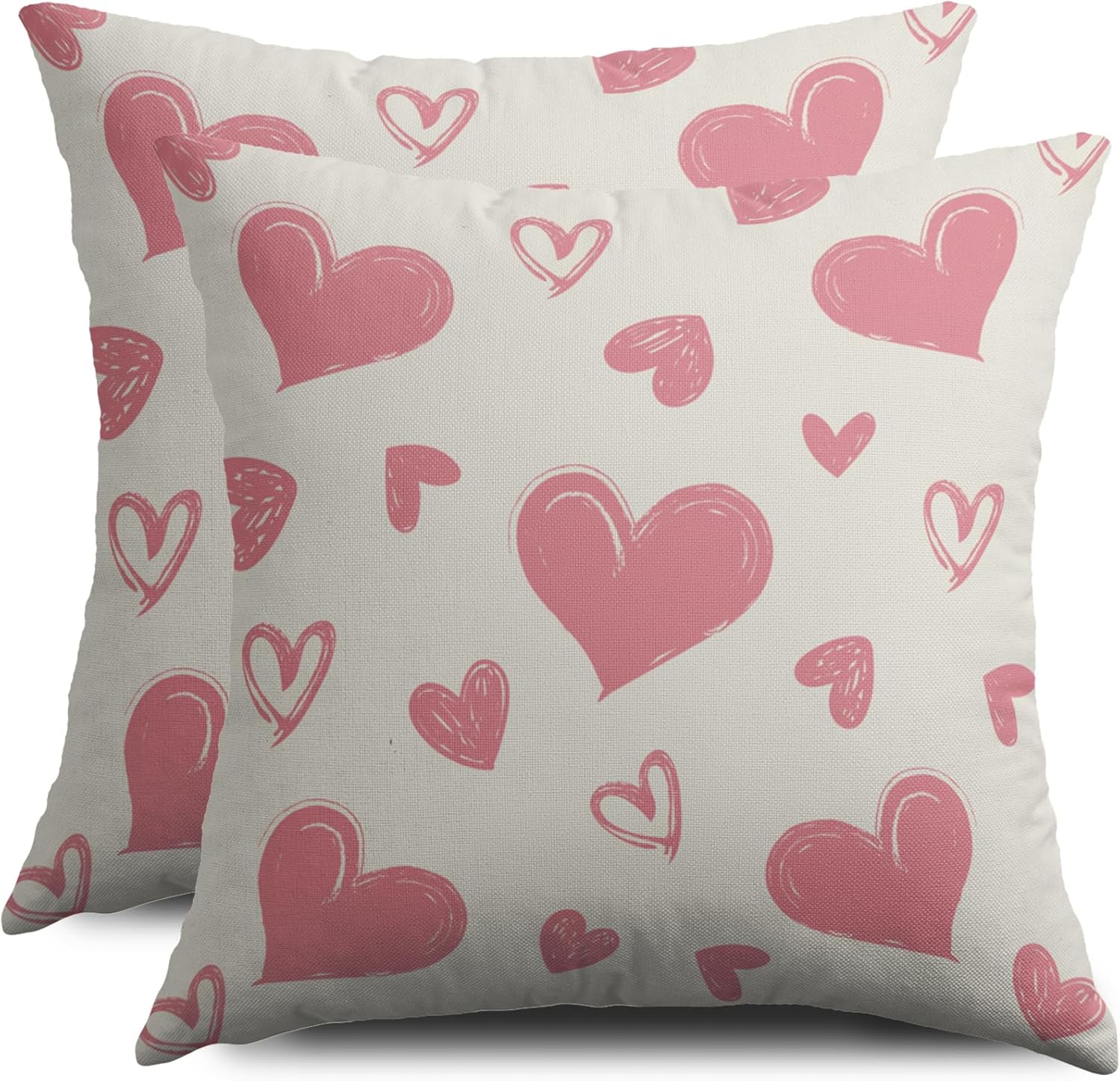 Light Pink Cream White Valentines Pillow Covers 24X24 Set of 2, Valentine's Day Love Heart Print Decorative Throw Pillow Covers Outdoor Farmhouse Holiday Decorations Cushion Case Couch Sofa Bed Decor