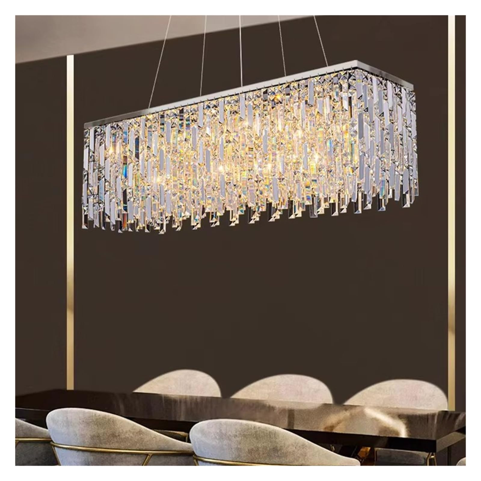 ASerZenith Luxurious Silver Long Crystal Chandelier Bedroom Living Room Chandeliers,Warm White-Length 120Cm