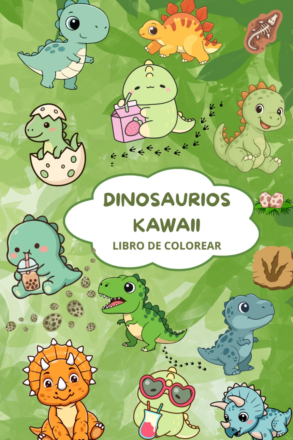 Dinosaurios Kawaii para Colorear.: Más de 50 páginas adorables para colorear. Diseños simples y divertidos para pequeños artistas. (Mundo Kawaii para Colorear)